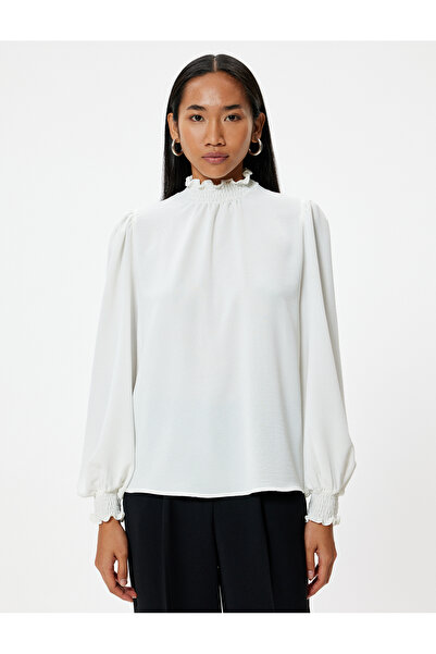 Koton Aerobin Fabric Ruffle Stand Collar Long Sleeve Blouse