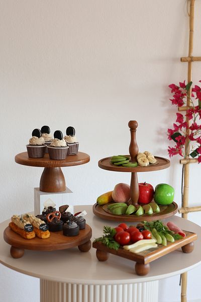 kitchen trend جوستوود 4 قطع حامل كيك بطبقتين، حامل كيك 25 سم، 25 سم ريسوس، 17x25 ريسوس مجموعة مهر خشبية صغيرة الحجم