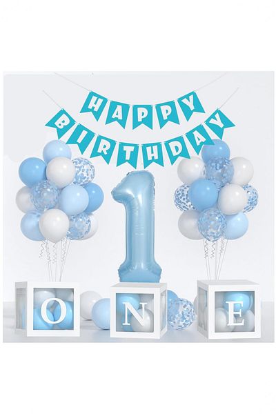 BİDOLUMUTLULUK Birthday Set - Transparent Box with Balloons, Written Party Celebration Entertainment