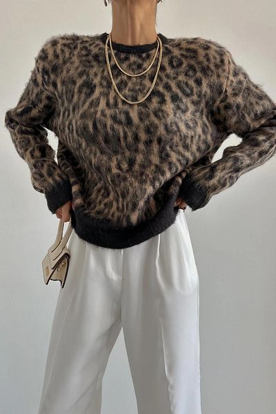 Cistern İstanbul Women's Leopard Patterned Wool Sweater