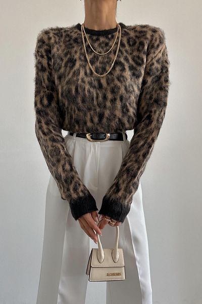 Cistern İstanbul Women's Leopard Patterned Wool Sweater