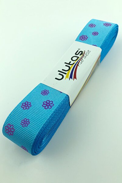 Limelia Panglică Grosgrain Blue Pink Daisy cu imprimeu 2,5 cm