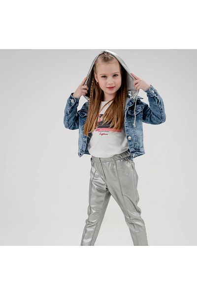 Cool Exclusive Girl's Hooded Leather Leggings Jeans Set