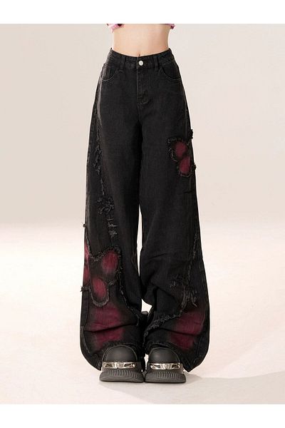 Touz Moda Y2K Butterfly Patterned Embroidered Baggy Pants