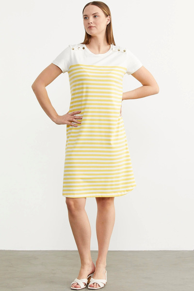 fantastik store Sementa 77482 Button Detailed Striped Combed Cotton Dress