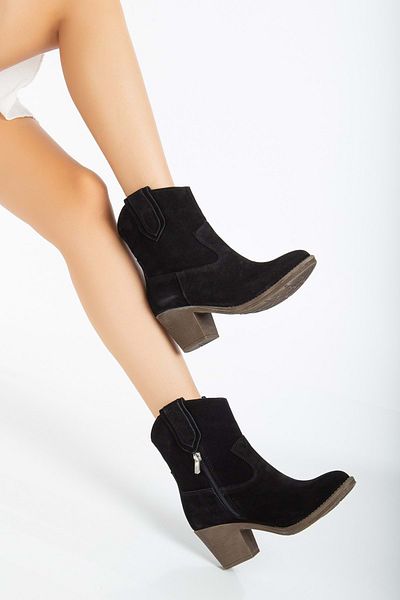 ANALİN SHOES Cizme de cowboy Western din piele naturală pentru femei - piele de căprioară neagră