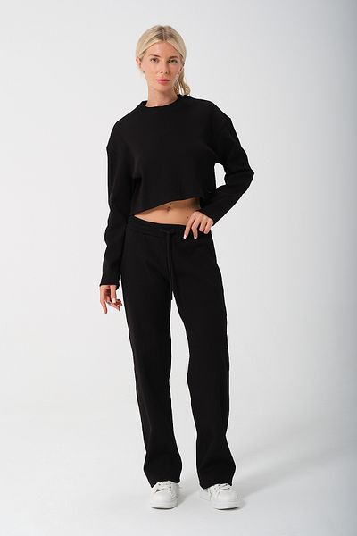 MSW Set de trening tricotat cu camisole cu nervuri confortabile pentru femei negre