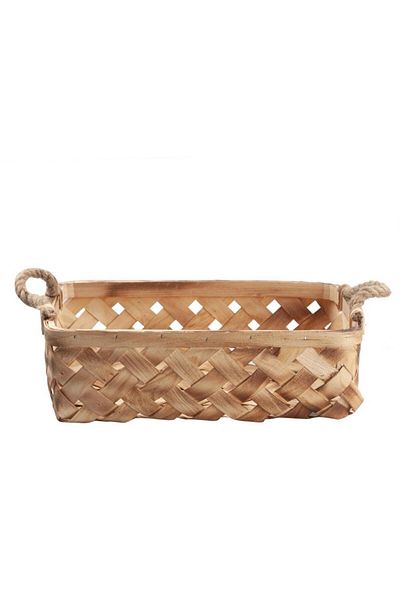 Sever Wooden Wicker Rectangular Basket 40X30X11Cm