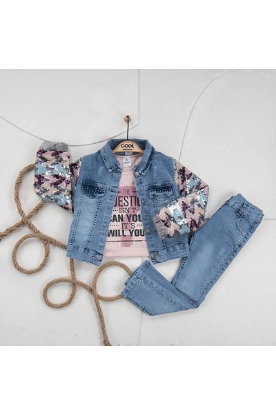 Cool Exclusive Set jachetă din denim cu mâneci pentru fete