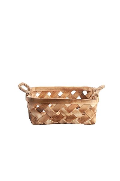 Sever Wooden Wicker Square Basket 30X30X10Cm