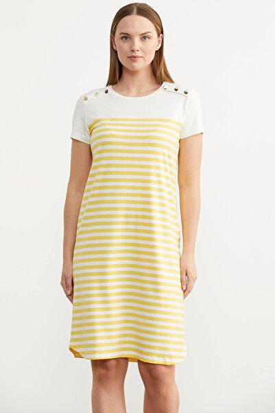 fantastik store Sementa 77482 Button Detailed Striped Combed Cotton Dress