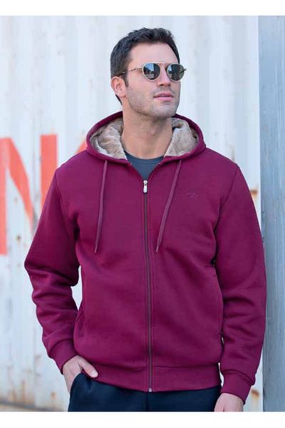 Masimar Men's Hooded Fur Lined 3 Thread Inner Pocket Sweatshirt