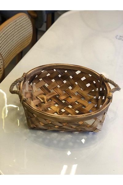 Sever Wooden Wicker Round Basket 36X36X10Cm