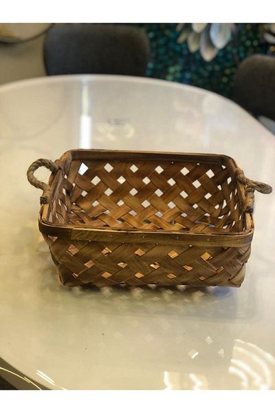 Sever Wooden Wicker Square Basket 36X36X11Cm