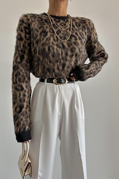 Cistern İstanbul Women's Leopard Patterned Wool Sweater