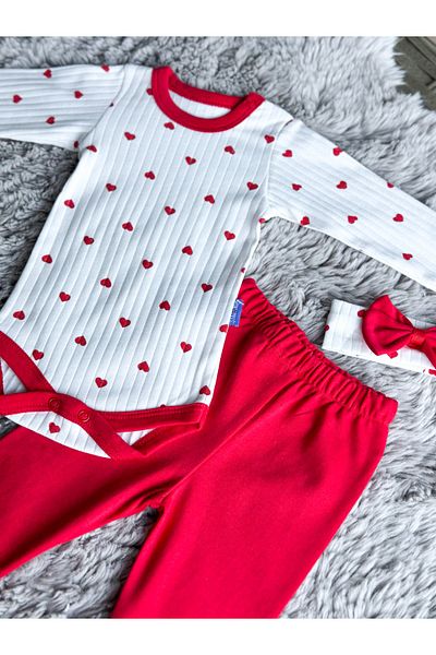Zuff Baby Baby Girl Heart Printed Bandana 3-Pack Body Set