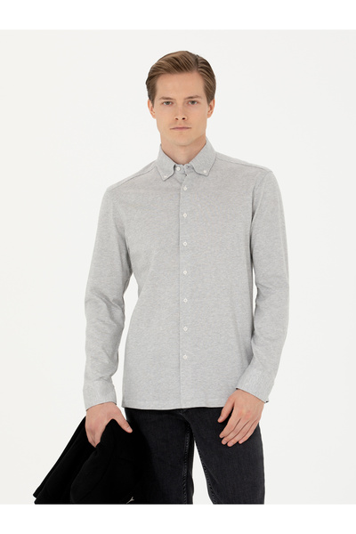 Cacharel Gri Slim Fit Uzun Kollu Gömlek 50255655-VR024