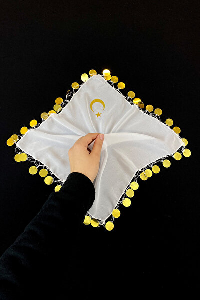 ZEYMERADE Gelin Damat Ayyıldız Baskılı Şifon Halay Mendili, Düğün Kına Söz Ni...