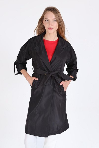 Rays Black Long Trench Coat 7293A - with Buttons