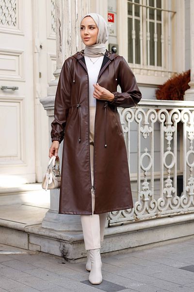Pamuk Butik Γυναικείο δερμάτινο καπάκι με τσέπη με κουκούλα