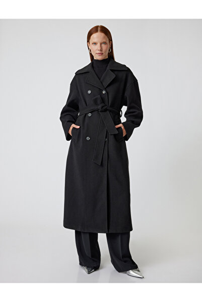 Koton Öv részletes, kétsoros, gombos zsebes extra hosszú kasmírkabát