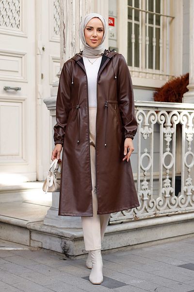 Pamuk Butik Γυναικείο δερμάτινο καπάκι με τσέπη με κουκούλα
