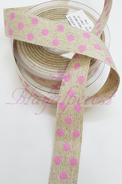 Limelia Panglică de in cu imprimeu cu buline roz 1,5 cm