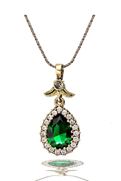 Beyisa Hürrem Sultan Serisi Yeşil Zümrüt Taşlı Gümüş Doğal Taşlı Otantik Kolye