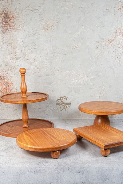 kitchen trend جوستوود 4 قطع حامل كيك بطبقتين، حامل كيك 25 سم، 25 سم ريسوس، 17x25 ريسوس مجموعة مهر خشبية صغيرة الحجم