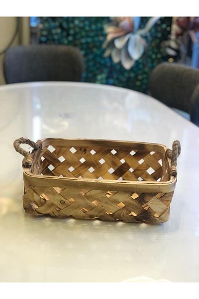 Sever Wooden Wicker Rectangular Basket 35X25X10Cm