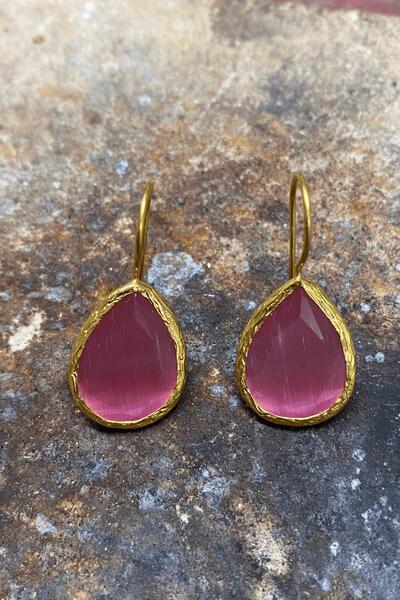 Beyisa Güneş Taşı Serisi Kedi Gözü Yeşil Mavi Turuncu Kadın Küpe