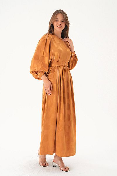 Rays 4215A Camel πουά φόρεμα και ζώνη