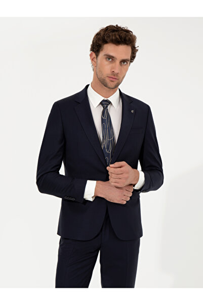 Cacharel Navy Blue Slim Fit Wool Blend Jacket 50258857-Vr033