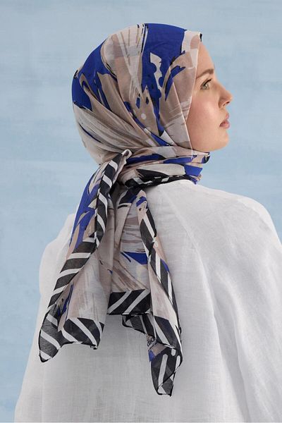 AMİNENESİL Cardion Ammoninesil Cotton Silk Shawl - Navy Blue, Μπεζ, Χρώμα Mink
