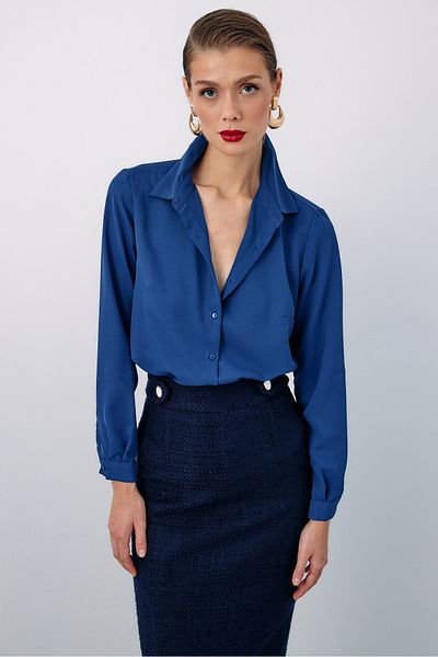 Sateen Cămașă clasică simplă bleumarin