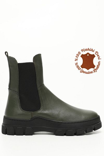 GÖNDERİ(R) Women/Girls Khaki Floater Rubber Sole Genuine Leather Chelsea Boots