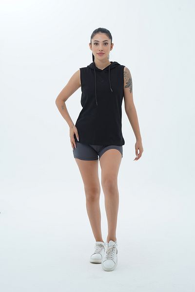 George Phoenix Pure Comfort - Black Relaxed Fit Cotton Hooded Women's Sports Tank Top