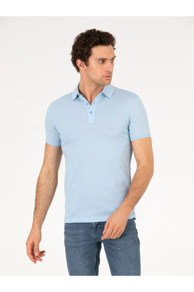 Cacharel Buz Mavisi Polo Yaka Slim Fit Basic Merserize T-shirt 50265364-VR095