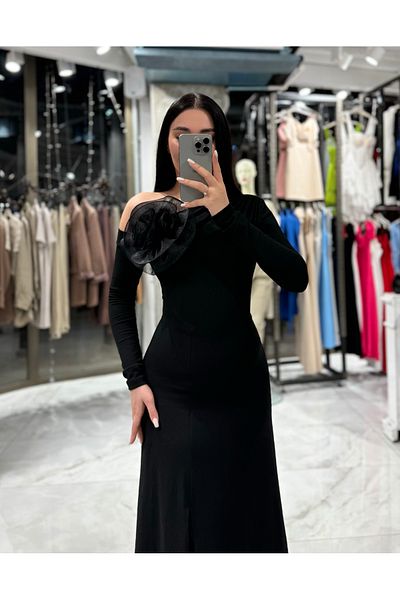 missswans Rochie maxi cu umăr dezactivat Vayona Rose, neagră