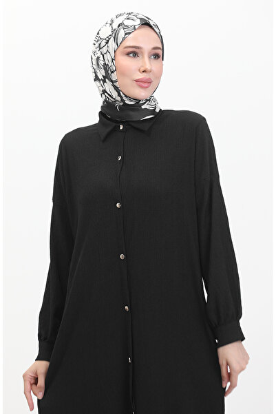 sefamerve Black Long Tunic - Buttoned, 1046-05 Model
