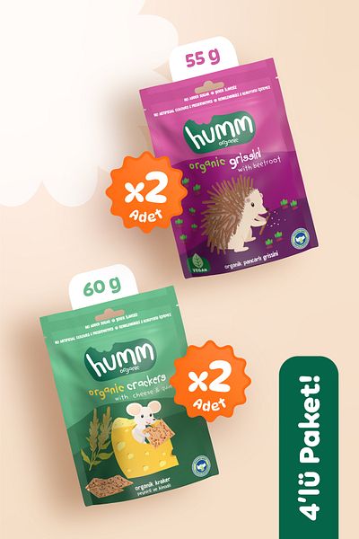 Humm Organic 4 Pieces Organic Salted Crackers and Grissini Snack Set - 2 Types