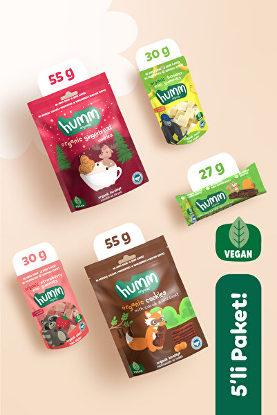 Humm Organic Organik Vegan Ara Öğün Atıştırmalık Paketi- 5 Adet (5 ÇEŞİT)