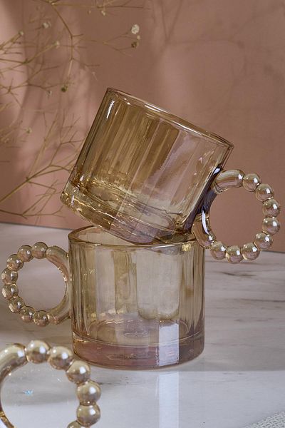 Perotti Ringo Line Amber - 100ml Cam Cup with 6 Bead Handles Espresso and Turkish Coffee Cup