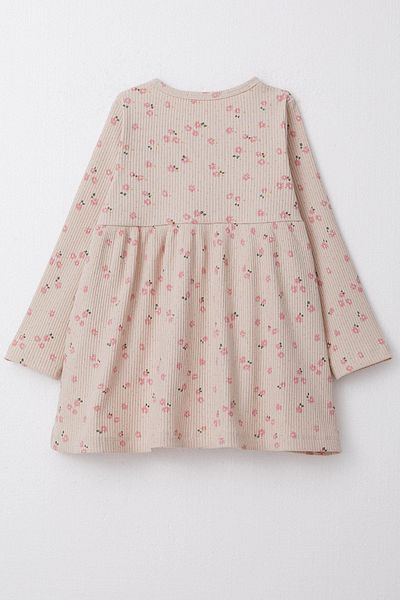 Breeze Beige Colored Girl's Long Sleeve Floral Print Dress - 1.5-5 Years
