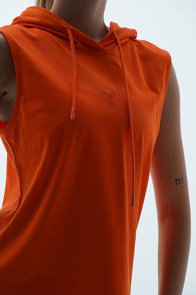 George Phoenix Pure Comfort - Orange Relaxed Fit Cotton Hooded Women's Sports Tank Top