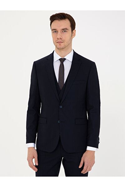 Cacharel Navy Blue Slim Fit Wool Jacket 50235704-Vr033