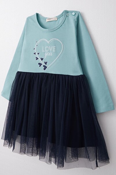 Breeze Girl's Long Sleeve Dress Text Printed Heart Age 1.5-5, Water Green