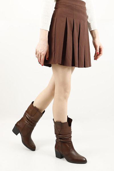 GÖNDERİ(R) Women/Girls Brown Antique Thick Heeled Gusseted Genuine Leather Boots