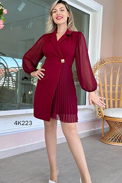 İnce Topuk Ceket Yaka Double Kumaş Elbise 4k223