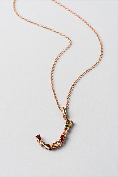 So CHIC... J Harfi Gökkuşağı Renkli 18 Ayar Rose Altın Kaplama Gümüş Kolye